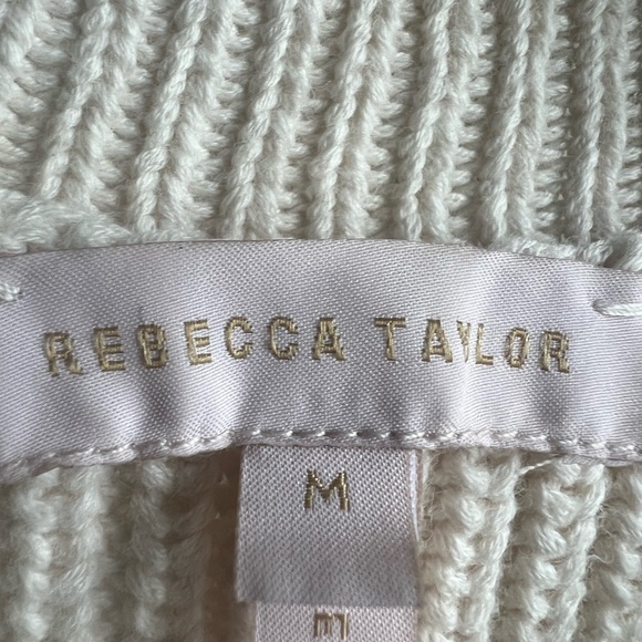 Rebecca Taylor Cream Ribbed Cotton & Silk W/Eyelet Puff Sleeve Sweater - Picture 9 of 10